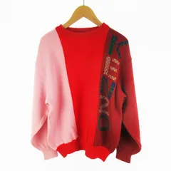 ケンゾー KENZO ゴルフ GOLF 90’Ｓ 長袖 ニット セーター ロゴ 刺繍 レッド ピンク マルチカラー ウール トップス ヴィンテージ オールド