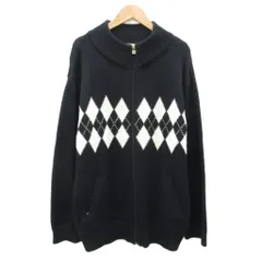 バートン BURTON ニットジャケット 上着 ミドル丈 アーガイルチェック柄 ジップアップ ウール M 黒 /SY59 ■ECD001