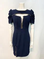 2364 DAZZY デイジー　キャバクラ　ドレス　パフスリーブ　チェーン　ゴールドジップ　タイト　ミニ　シンプル　キャバドレス　M