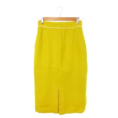 ロペ ROPE mademoiselle タイトスカート ロング フロントスリット ライン ウール 38 M 黄 イエロー /MN1