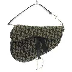 クリスチャンディオール Christian Dior サドルバッグ ハンドバッグ ワンショルダー キャンバス トロッター柄 CDロゴ シルバー金具 黒 ブラック /XZ ■OH ■GY12