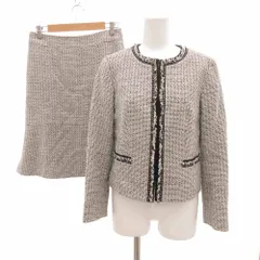 23区 オンワード樫山 セットアップ ノーカラージャケット スカート ひざ丈 ツイード ラメ 38 グレー /JS ■GY61