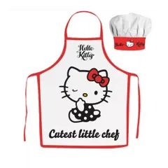ハローキティ　HELLO KITTY 子供用 お手伝いが楽しくなる リトルシェフ キッチンエプロンと帽子セット　　85cm-120cmぐらい