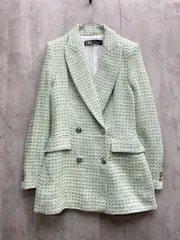 ZARA ザラ ツイードジャケット ダブル テーラード テクスチャード sizeUSA XS/グリーン ◇■レディース