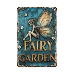 新品 ブリキ看板 フェアリーガーデン 妖精 レトロ インテリア 壁飾り おしゃれ ディスプレイ