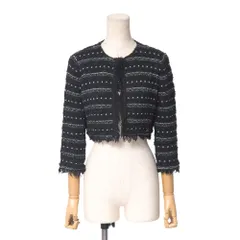 ■美品■FOXEY BOUTIQUE フォクシー ブティック ジャケット サイズ38 異素材 ツイード ノーカラー ショートジャケット ボレロ 七分袖 ブランド古着【中古】20250625/RA5263
