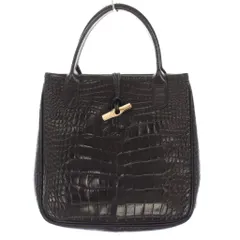 ロンシャン LONGCHAMP ロゾ ハンドバッグ レザー 型押し ワンカラー 黒 ブラック /BB