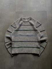 L.L.Bean ボーダー コットンニット セーター グレー系 USA製 古着