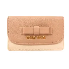 ミュウミュウ miumiu カードケース 名刺入れ レザー リボン ロゴ 茶 ブラウン ベージュ /JS ■GY06のサムネイル