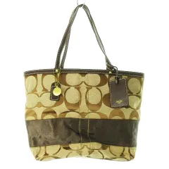 コーチ COACH ハンドバッグ キャンバス レザー 革 シグネチャー ライン 茶 ブラウン 10124 /CK24 ■GY18