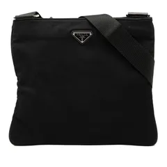 プラダ 三角ロゴプレート 斜め掛け ショルダーバッグ ブラック キャンバス レディース PRADA【1-0256511】