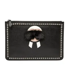 フェンディ カールラガーフェルド スタッズ クラッチバッグ セカンドバッグ 7N0078 ブラック マルチカラー レザー ファー レディース FENDI【228-59845】