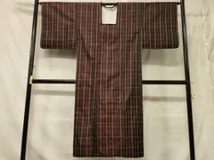 平和屋着物＃道行コート　雨コート　単衣　格子柄　ロング丈　正絹　逸品　CABD7651in