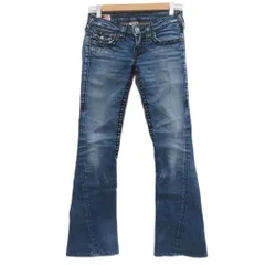 トゥルーレリジョン TRUE RELIGION デニムパンツ ジーンズ フレアパンツ 24 青 ブルー ウォッシュ加工 ロング丈 /YS51 ■ECD001