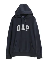 【お得なクーポン配布中!】 00s オールド ギャップ スウェット フード パーカー メンズ S / オールド プルオーバー トレーナー ビッグ ロゴ 刺繍 リバース タイプ 紺
