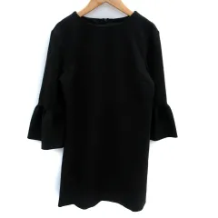 ザラウーマン ZARA WOMAN ワンピース ミニ丈 七分袖 ラウンドネック フレアスリーブ S 黒 ブラック /SM9