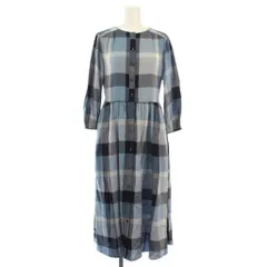 ブルーレーベルクレストブリッジ BLUE LABEL CRESTBRIDGE エアリーツイルチェックシャツワンピース バンドカラー ロング 長袖 36 青 24050200202010 /TK ■BM ▲H