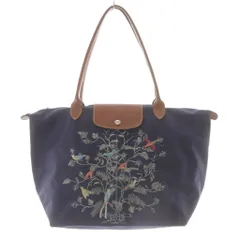 ロンシャン トートバッグ ハンドバッグ 紺 ネイビー 茶色