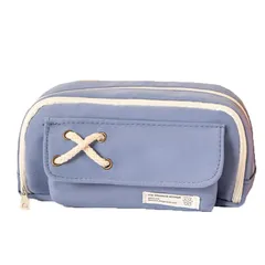 【新品】 ペンケース 筆箱 大容量 3層 ふでばこ おしゃれ 鉛筆ケース 付箋付き ペンポーチ シンプル 多機能 男の子 女の子 子供 小学生 中学生 高校生 大学生 社会人用 (ブルー, 21cm×11.5cm) 1