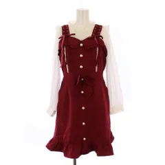 リズリサ LIZ LISA ワンピース ひざ丈 長袖 ブラウスドッキング リボン フリル 0 赤 白 195-6014-0 /BM