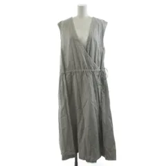 ネストローブ nest Robe ワンピース 麻 リネン F グレー ノースリーブ Vネック ドローストリングウエスト 01221-1152-1 /AN7