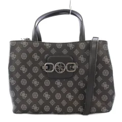 ゲス GUESS 2WAY ハンドバッグ ショルダーバッグ バイカラー 総柄 プリント 黒 ブラック グレー /BB