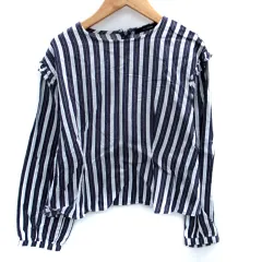 ダブルクローゼット w closet カットソー 長袖 ラウンドネック ストライプ柄 フリル F マルチカラー 紺 ネイビー グレー /SM10