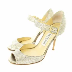 ジミーチュウ JIMMY CHOO Champagne Glitter Fabric Peep Toe Pumps パンプス オープントゥ ストラップ グリッター レザー 34 21cm シルバーカラー /KU