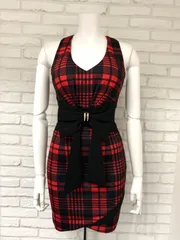 774 DAZZY デイジー キャバクラ ドレス ミニ チェック柄 リボン シースルー タイト キャバドレス F