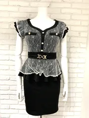 793 dazzy store デイジーストア キャバクラ ドレス ミディ レース フリル パールボタン ベルト タイト キャバドレス S