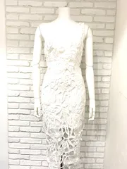 810 キャバクラ ドレス ミディ 総クロシェレース ワンショルダー タイト キャバドレス S