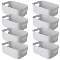 I'm so happy 収納ボックス プラスチックケース 小物 持ち手付き 持ち運び 引き出し 整理 キッチン 8個 (グレー) [グレー]