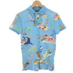 ポロ ラルフローレン POLO RALPH LAUREN CUSTOM SLIM FIT ポロシャツ カットソー 半袖 総柄 スモールポニー ポロベアー XS 水色 ライトブルー 0200040201 /HN