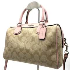 COACH コーチ シグネチャー PVC×レザー 2WAYミニボストンバッグ ハンドバッグ ショルダーバッグ ベージュ ピンク レディースバッグ クロスボディ 斜め掛け コンパクト ミニバッグ お出かけ 旅行