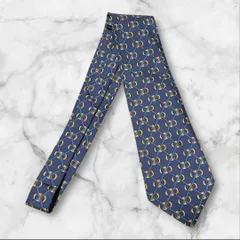 HERMES エルメス ネクタイ ネイビー 総柄ホースビット シルク フランス製