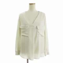 ナノユニバース nano universe 美品 ブラウス シャツ 長袖 Vネック 無地 ダブルポケット NLE91SHL001TN アイボリー F
