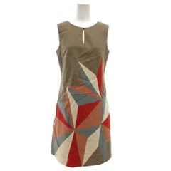 シビラ SYBILLA ノースリーブワンピース リネン混 M フレア 茶 ブラウン 総柄 /GV