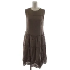 フォクシー FOXEY ワンピース ひざ丈 ノースリーブ レース 麻 リネン 38 ベージュ /AN48