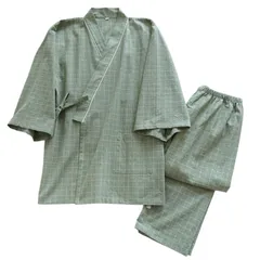 [PIENSE] 【いつもの日々に】 介護 パジャマ 前開き 入院準備 上下セット 綿100％ 甚平風 ねまき (グリーン, L) [グリーン] [L]のサムネイル