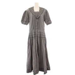 インゲボルグ INGEBORG フレアワンピース マキシ ロング 半袖 パフスリーブ ギンガムチェック フリル グレー /BB