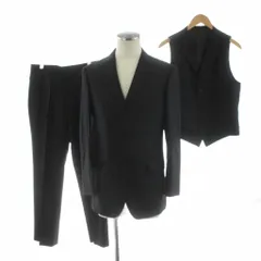 バーバリーブラックレーベル BURBERRY BLACK LABEL スーツ セットアップ 3点セット テーラードジャケット シングル パンツ スラックス ベスト ストライプ 92-76-170 黒 ブラック /AN25