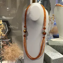 天然琥珀 アンバー ロングネックレス デザインネックレス 天然石アクセサリー