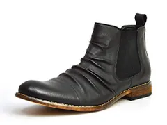 新品 [ジーノ] ドレープ サイドゴア ブーツ パンチング メンズ ショートブーツ フォーマル チャッカブーツ ビジネス 靴 革靴 シューズ エコ配送 28cm(28.5cm相当) Black ブラック 黒色 ze2888 28cm BK