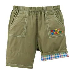 新品 [ミキハウス ホットビスケッツ] 6分丈 ハーフパンツ 男の子 女の子 ベビー 子供服 カーキ 90cm 72-3103-493
