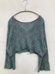 LOWRYS FARM ローリーズファーム ニット/セーター F ブルー 無地 ショート丈 長袖 Vネック