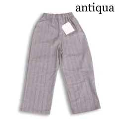 【新品 未使用】 antiqua アンティカ 通年★ ヘリンボーン ストライプ ワイド イージー パンツ Sz.F レディース グレー