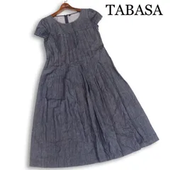TABASA タバサ 春夏★ 麻 リネン混 半袖 タック デニム ロング ワンピース Sz.36 レディースのサムネイル
