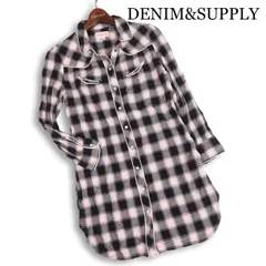 DENIM&SUPPLY ラルフローレン レーヨン100％♪ 長袖 ウエスタン チェック シャツ チュニック ワンピース Sz.XS レディース