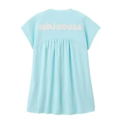 新品 [ミキハウス] WEB限定 バックロゴ半袖ワンピース 無地 ロゴ 女の子 ベビー キッズ 子供服 通園 通学 10-1911-683 90cm サックス