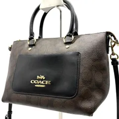 COACH コーチ シグネチャー PVC レザー 2WAYショルダーバッグ トートバッグ ブラウン ブラック レディースバッグ ハンドバッグ 斜め掛け クロスボディ ゴールド金具 通勤 通学 お出かけ
